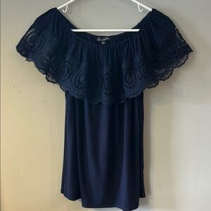 Adrianna Papell Women’s Navy Off The Shoulder Ruffled Top Size Medium Eyelet